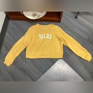 Women magnolia silos mustard gold embroidered crop crewneck sweatshirt shirt l